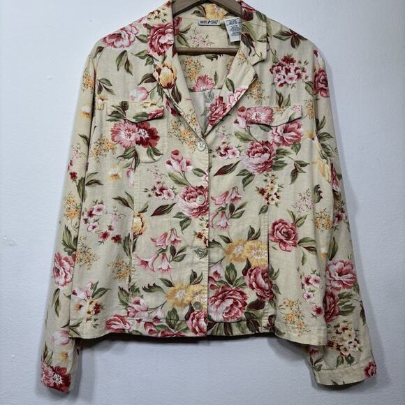 White Stag Floral Jacket Blazer Size XL Linen Blend Pockets Chic Roses Summer - Picture 3 of 11